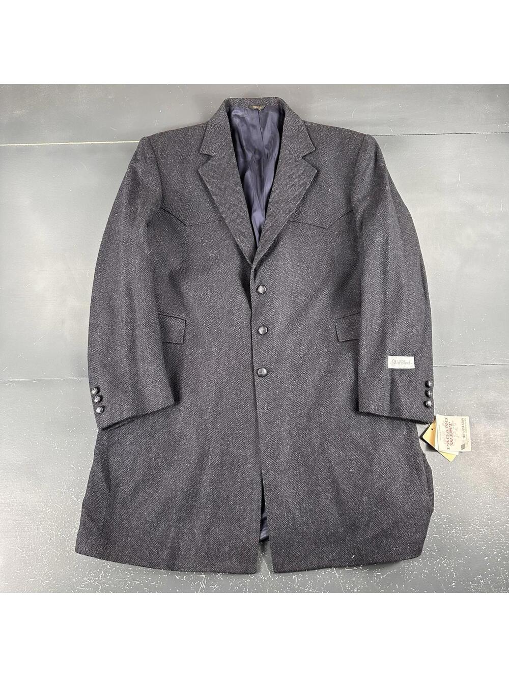VTG Pagano West Coat Mens 48L Navy Blue Tweed All Wool Hickory Stripe NWT USA - Picture 2 of 12